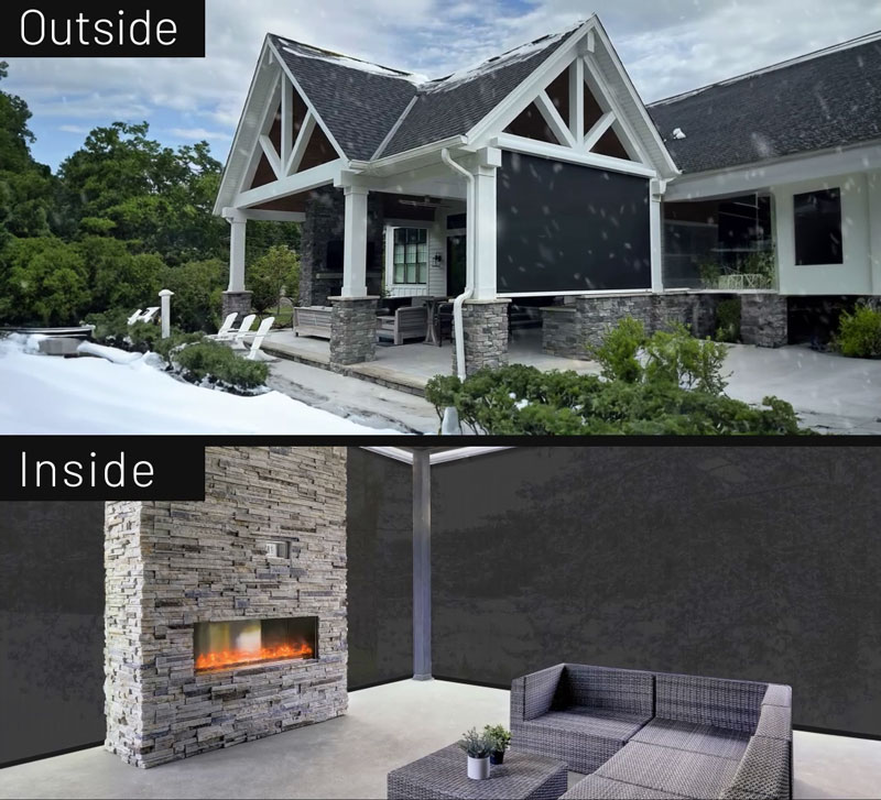 Patio protected from the snow and cold thanks to motorized screens